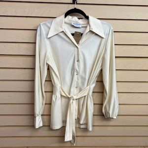 Vintage 90s Cream Long Sleeve Collared Button Up Blouse